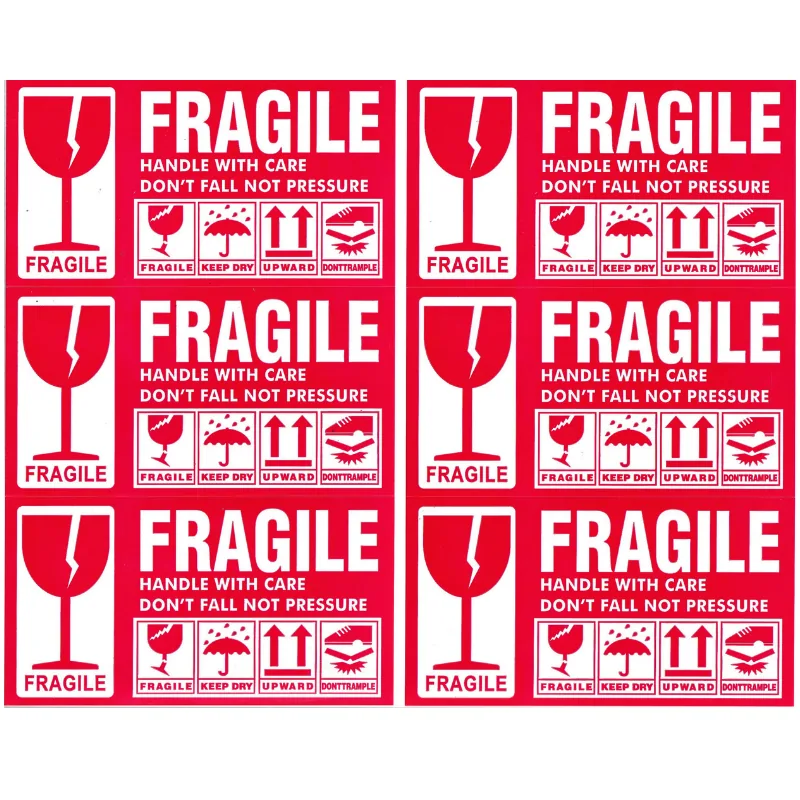 Helaian pelekat Fragile Handle With Care berwarna merah